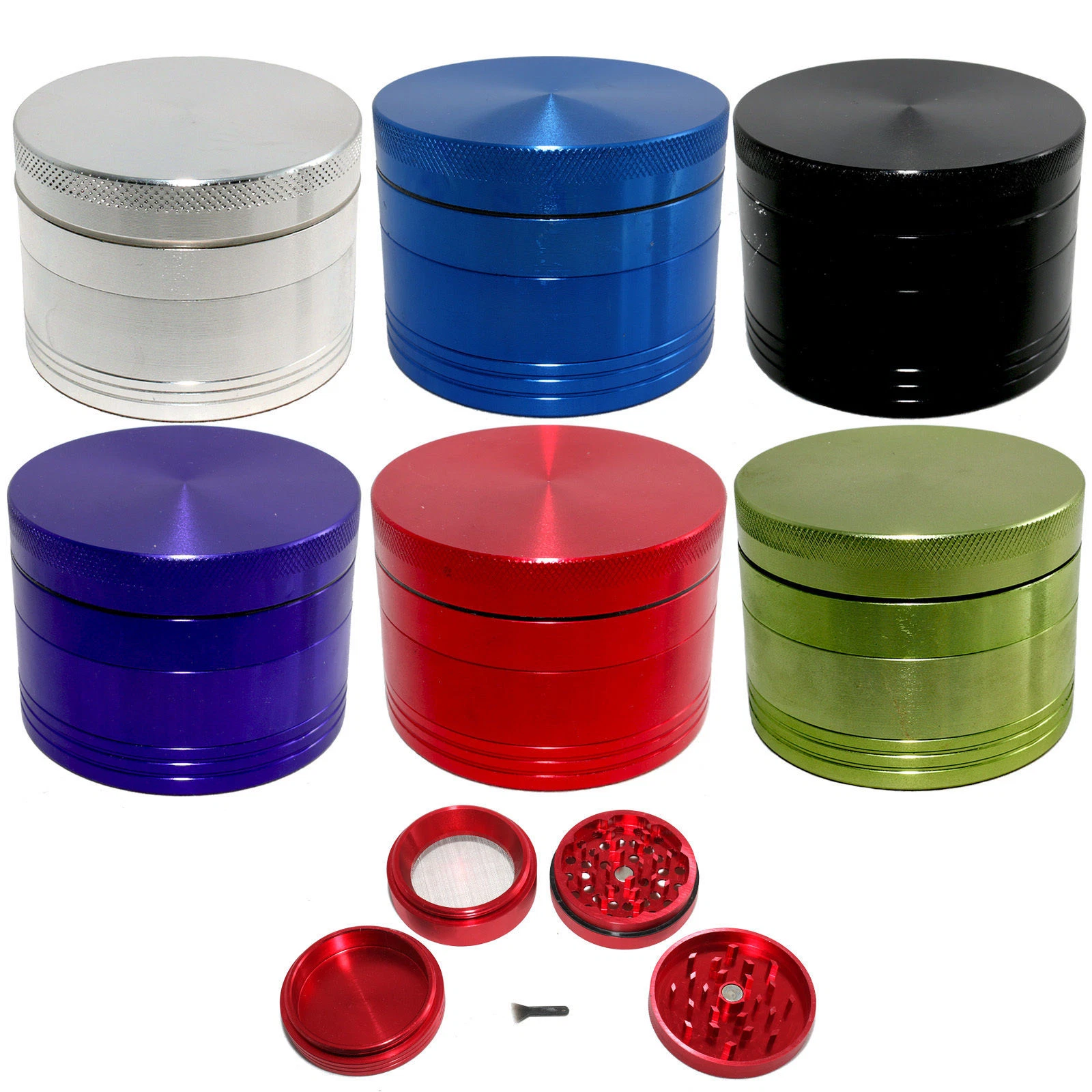 TOBACCO GRINDER METAL TWO TONE 4PCS 50MM - ASSTD COLOR