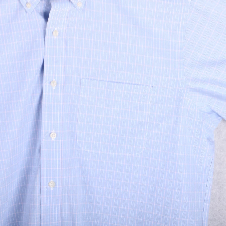 Club Room Regular Fit Blue Plaid East Care Short Sleeve Dress Shirt Men 16 - Image 2 of 4