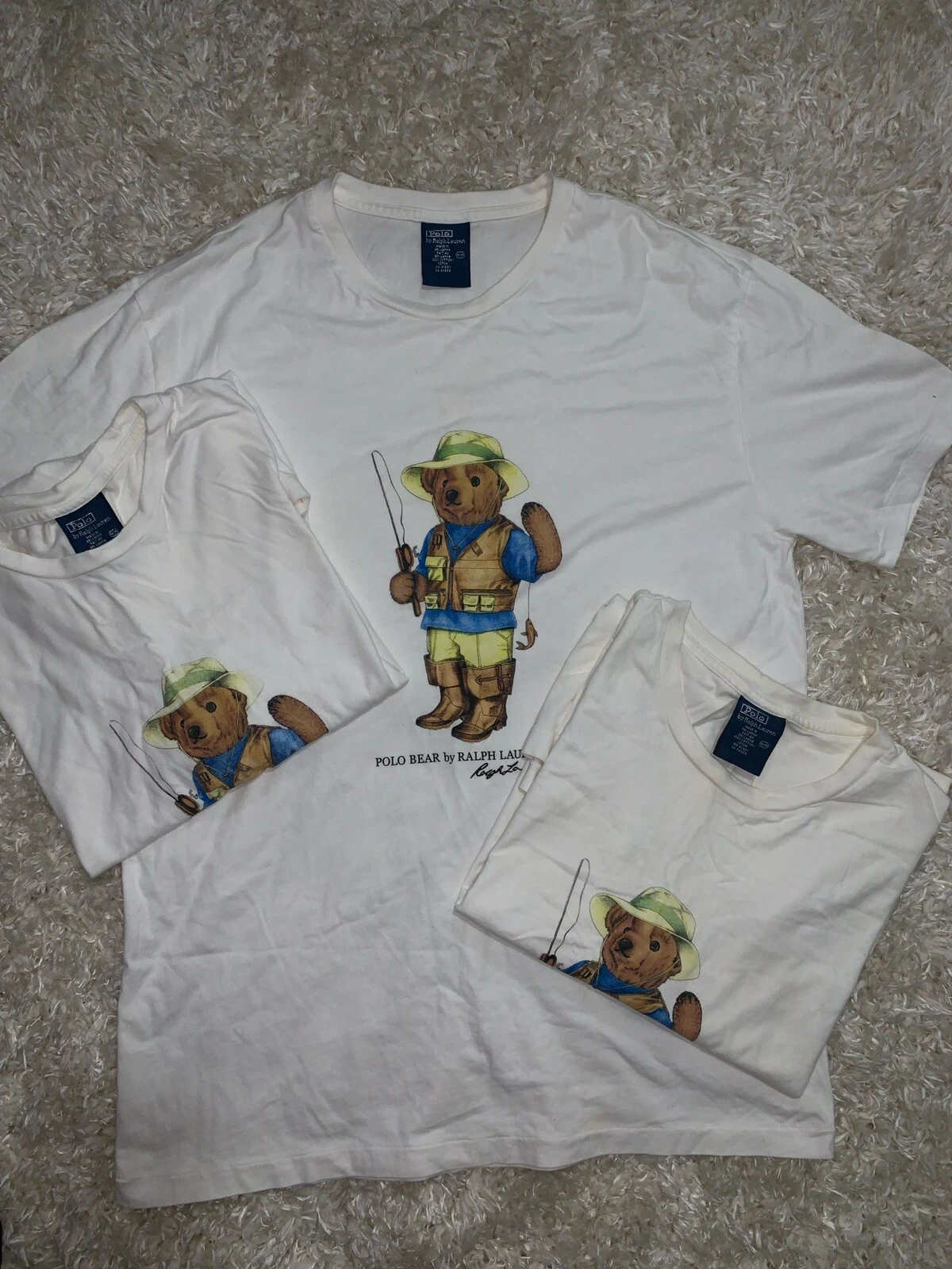 3 Vintage Ralph Lauren Polo Teddy bear fishing shirt size M