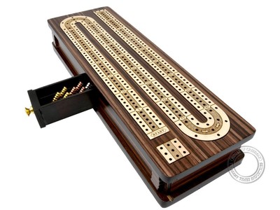 - Continuous Cribbage Board/Box Inlaid in Rosewood/Maple 12'' - 3 Tracks - Sli...