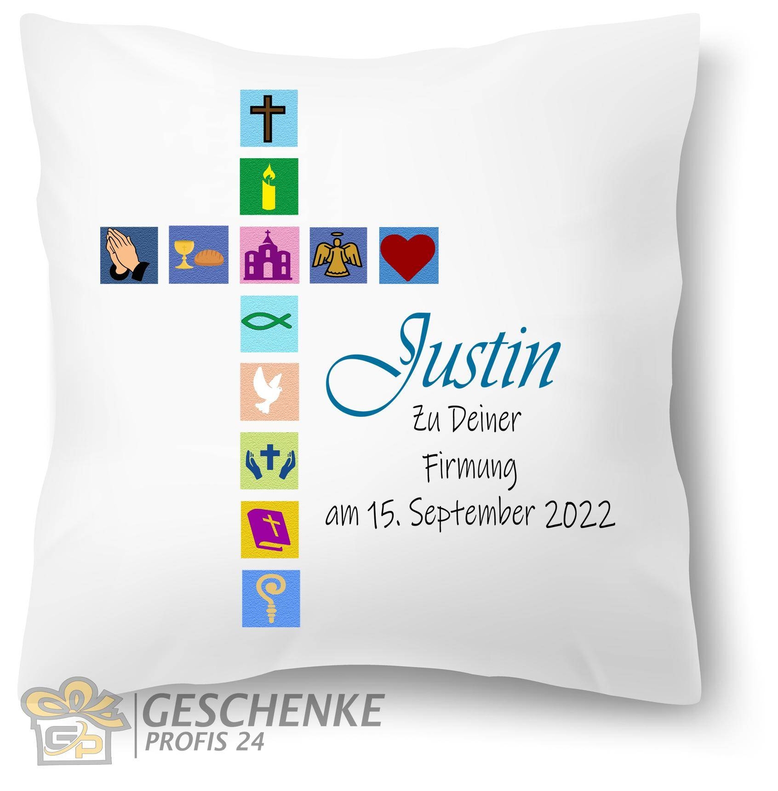 Geschenk zur Firmung, personalisiertes Kissen mit Namen, bedrucktes Fotokissen