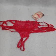 Seven 'til Midnight 10520X Red Galloon Lace Strappy Crotchless 1x/2x Panty