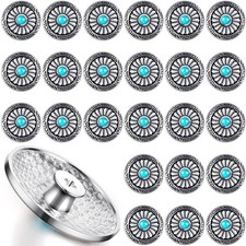 24 Pcs Silver Blue Faux Turquoise round Conchos Sunflower Decorative for Leather