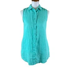 Onia Linen Shirt Dress Turquoise Sleeveless Resort Coastal Vacation Small