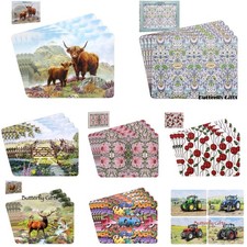 Set of 4 Placemats William Morris Dining Table Cork back Ideal Stag Cow Hen