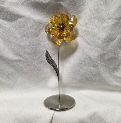 Swarovski Yellow Crystal Flower Figurine Silver Tone Stand Floral Home Decor