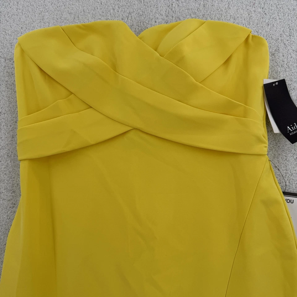 Vestido largo Aidan by Aidan Mattox para mujer 6 amarillo sin tirantes crepé abertura maxi Foto 3 de 4