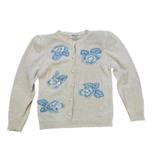 Vtg Andrea Gayle Floral Cardigan Sweater Womens MP Coquette Grandma Angora Wool