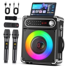  Karaoke Machine, 2 Wireless Microphones, Portable Bluetooth 5.3 PA Black