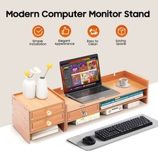 Wooden Desk Organizer with Drawers Office Supplies Computer Desktop Tabletop