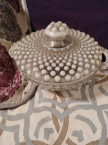 Vintage Shoe Nail Shimmering Moonstone Covered Candy Dish