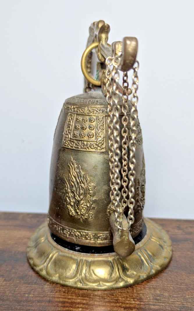 Asian Vintage Brass Temple Bell Dragon Gong Patina April 1993 Osan AB, Korea