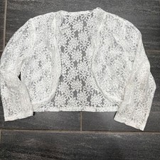 White Lace Bolero Shrug Cardigan L Floral Festival Romantic Bridal Cottagecore