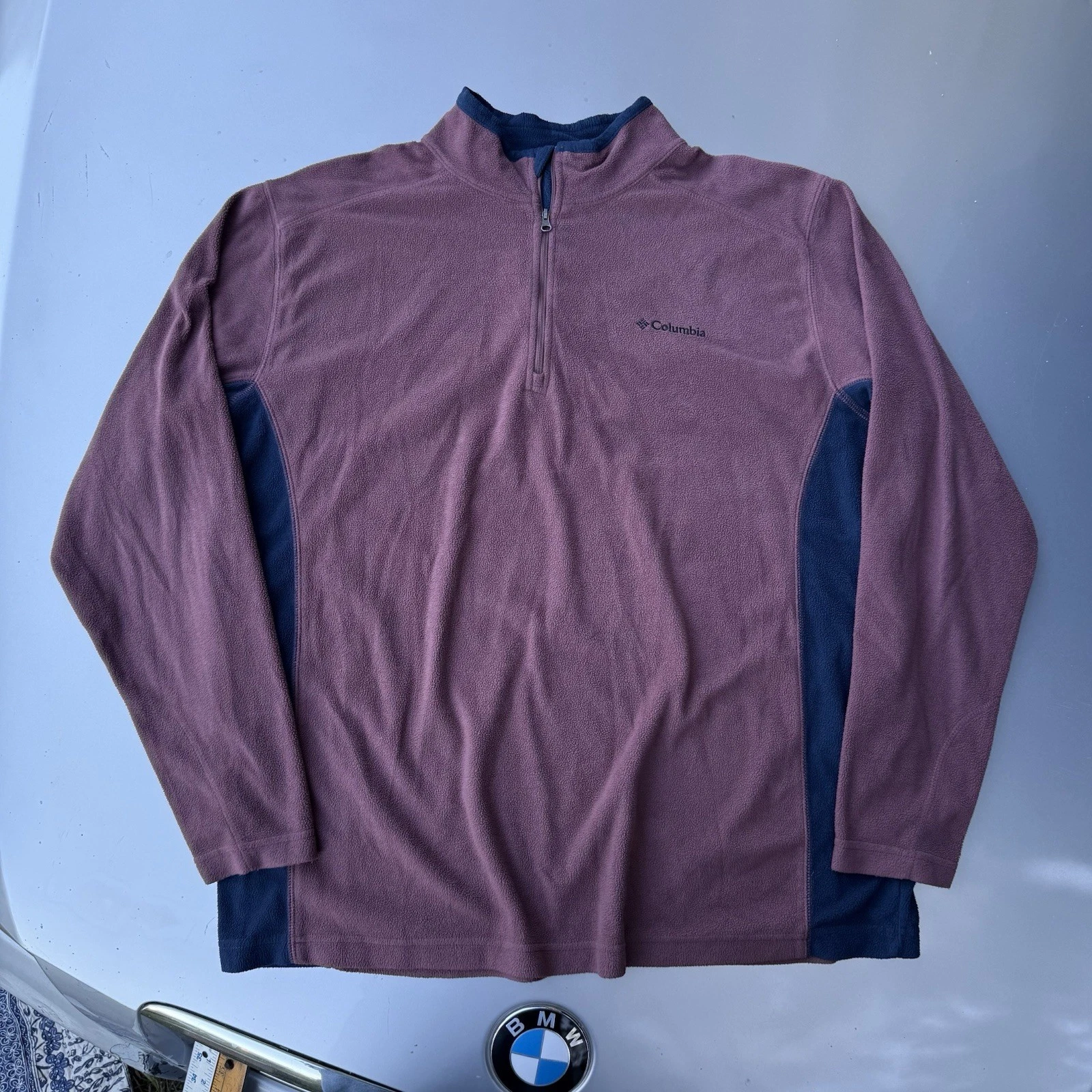 Columbia Sportswear Fleece Henley Quarter Zip Jacket Burgundy Navy Mens XL