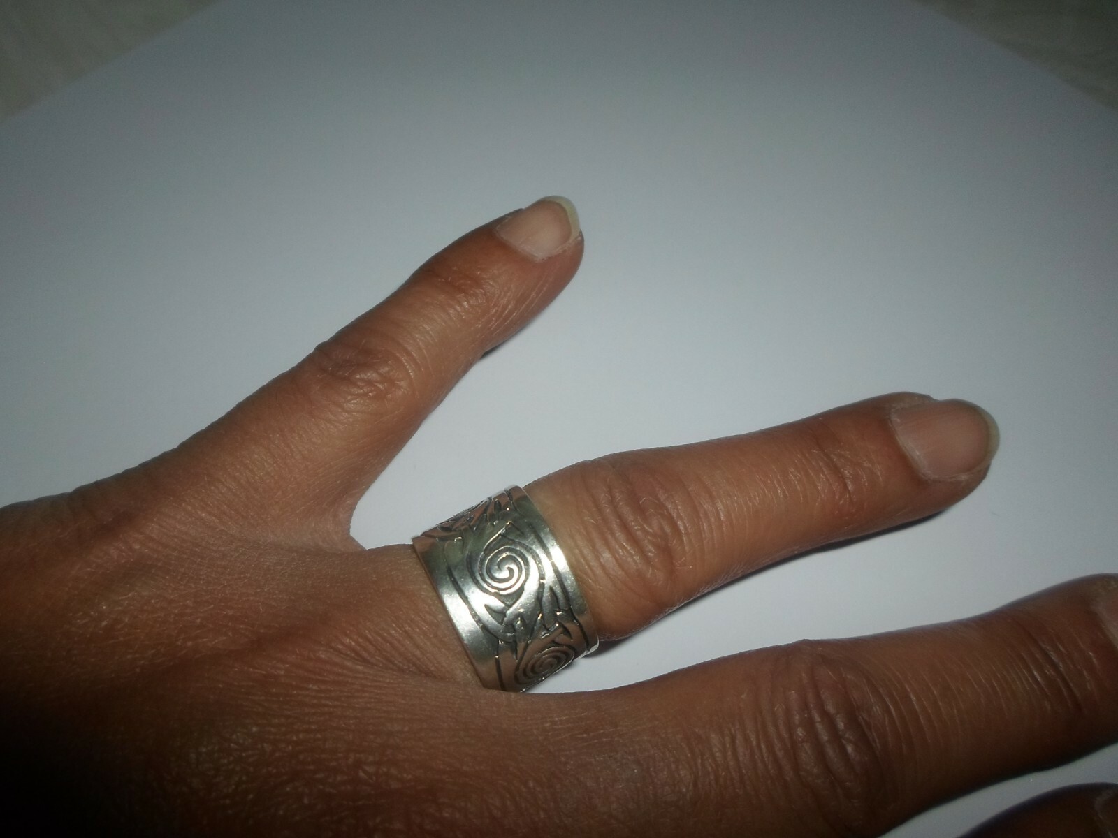 solid silver ring, wide headband, arabesque patte… - image 3