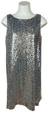 Sparkling Silver Sequin Sleeveless Lined Cocktail Bling Dress Womens Size 10