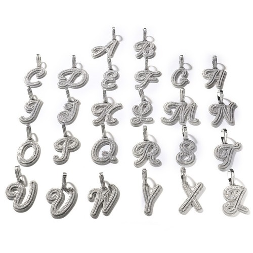Hip Hop Custom A-Z Cursive Letters Pendant Necklace 5A T Zircon Mens Jewelry - Picture 15 of 25