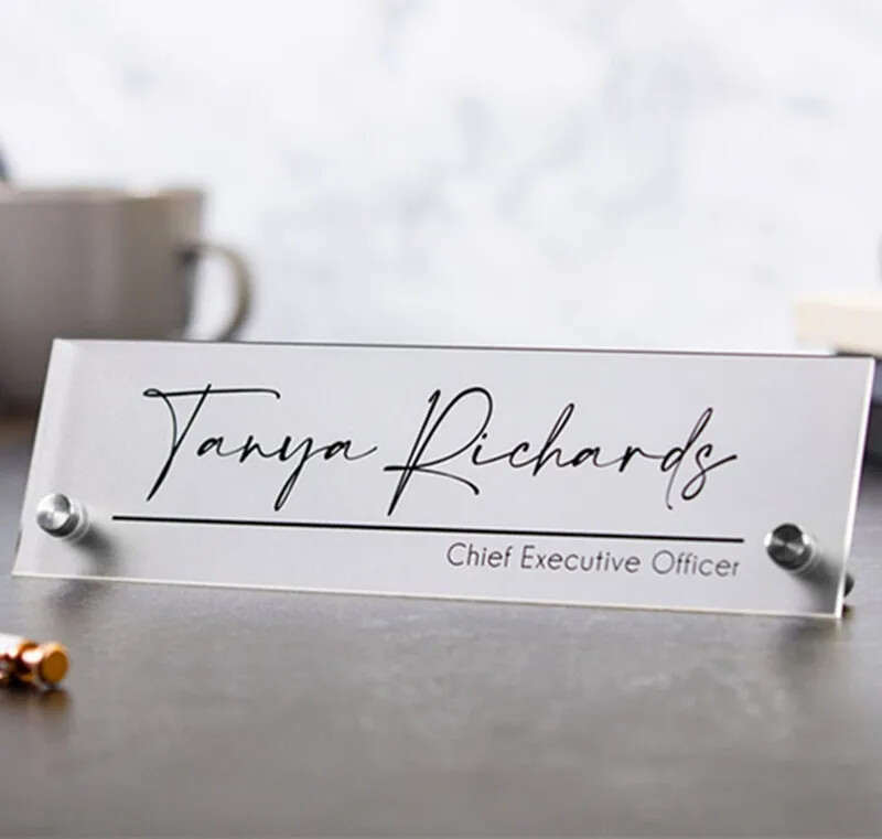 Standing Acrylic Name Plate Script Executive Desk CEO Sign Business
