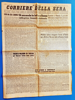 CORRIERE DELLA SERA 20 APRIL 1952 FIAT TORINO MOLOTOV TRIESTE VENICE - OMAHA