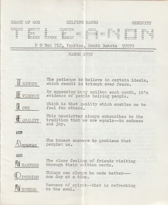 Al-Anon TELENON news letter from South Dakota, 1972 w/ AA in South Dakota flyer