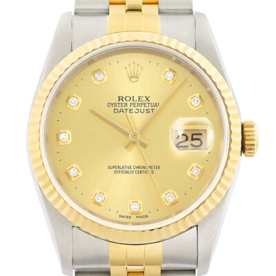 Rolex Datejust 18K Gelbgold & Ss 2Tone Champagner Diamant Zifferblatt Uhr 16233