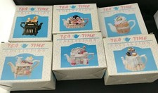 Tea Time Collection glazed ceramic hand sculpted tea pots lot of 6