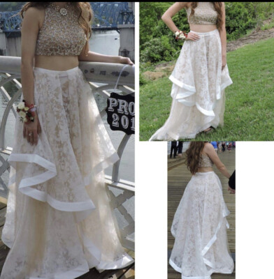 slim fit dress slacks Two Pieces High neck Gold New Arrival Prom Dress, PD0062 – Dairy Bridal main image 0