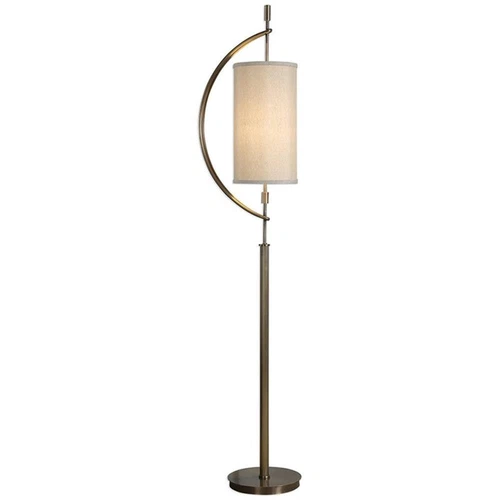 Uttermost Balaour Steel and Fabric Floor Lamp in Antique Brass and Light Beige - Picture 1 of 3