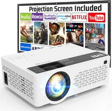 Projector 7500 Lumens with 100", 1080P Full HD, TV Stick Smartphone HDMI USB AV,