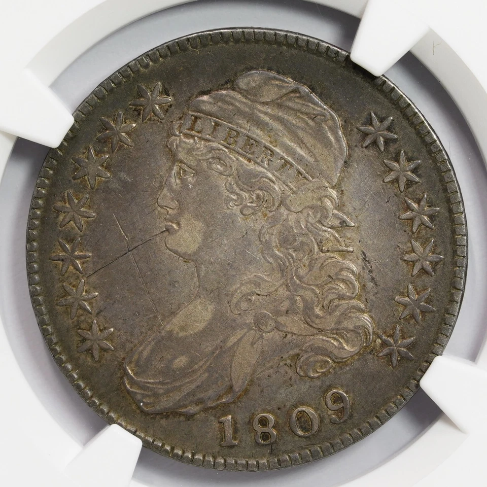 Medio dólar busto tapado 1809 NGC XF detalles