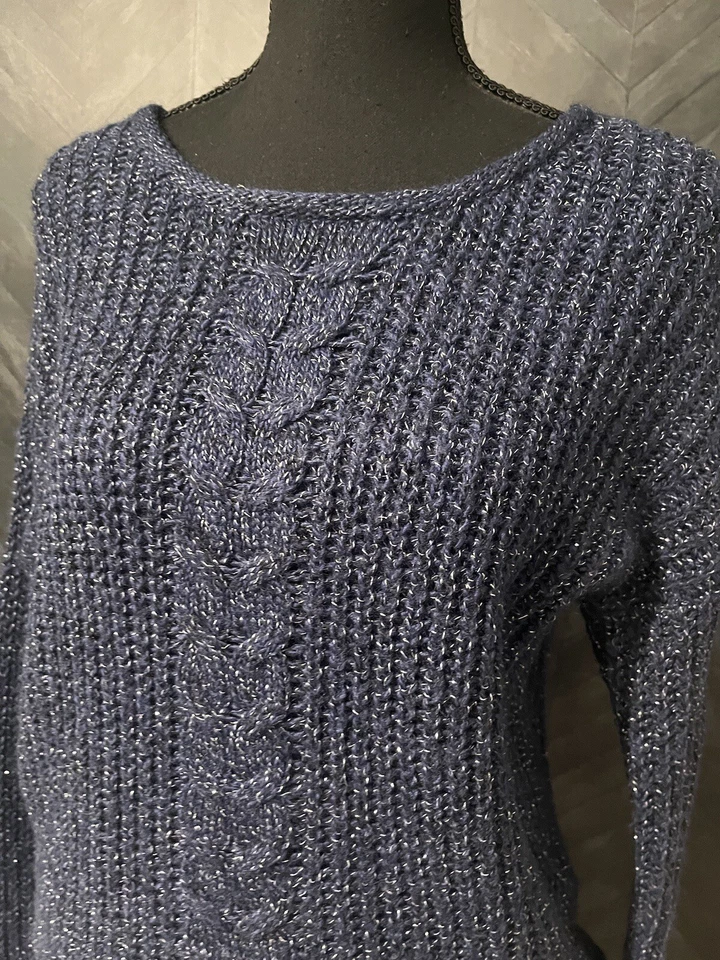 Suéter Pullover American Eagle Outfitters Talla S Mezcla de Lana Azul/Plateado Hilo Foto 2 de 4