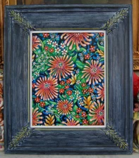 FRAMED SIGNED MULTICOLOR ACRYLIC MODERN ABSTRACT FLOWER BOUQUET ARTIST CARDENTEY