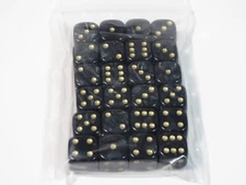 NEW Dice Set of 24 D6 -14 mm Pearl Black w/gold pips