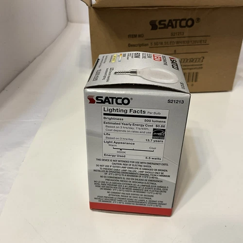 Satco S21213 5.5w G16.5 Globe LED 3000K Candelabra Base Dimmable - 60w (1 Bulb) - Picture 2 of 8