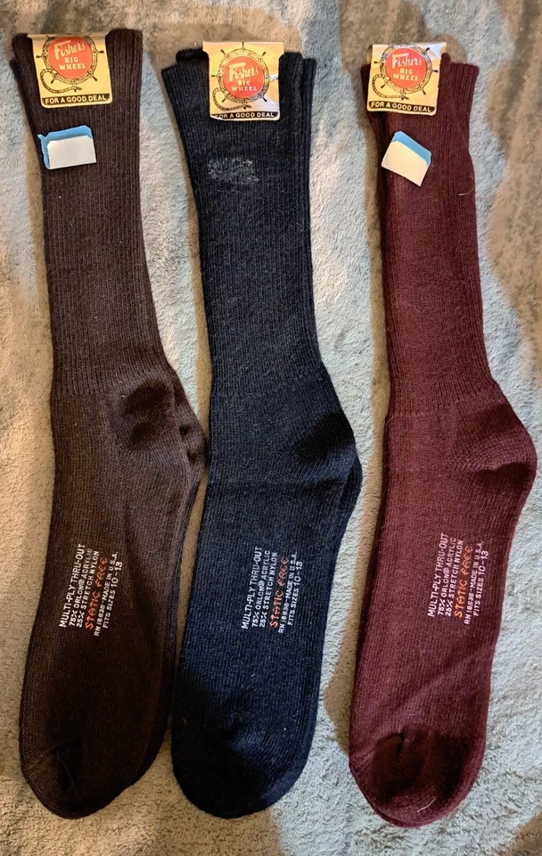 3 calcetines casuales/vestido Fisher Big Wheel de colección para hombre talla 10-13 negros/marrones/marrones Foto 2 de 4