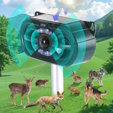 Upgrade Animal Repeller Ultrasonic Solar Power Outdoor Pest Cat Mice Deer Sensor