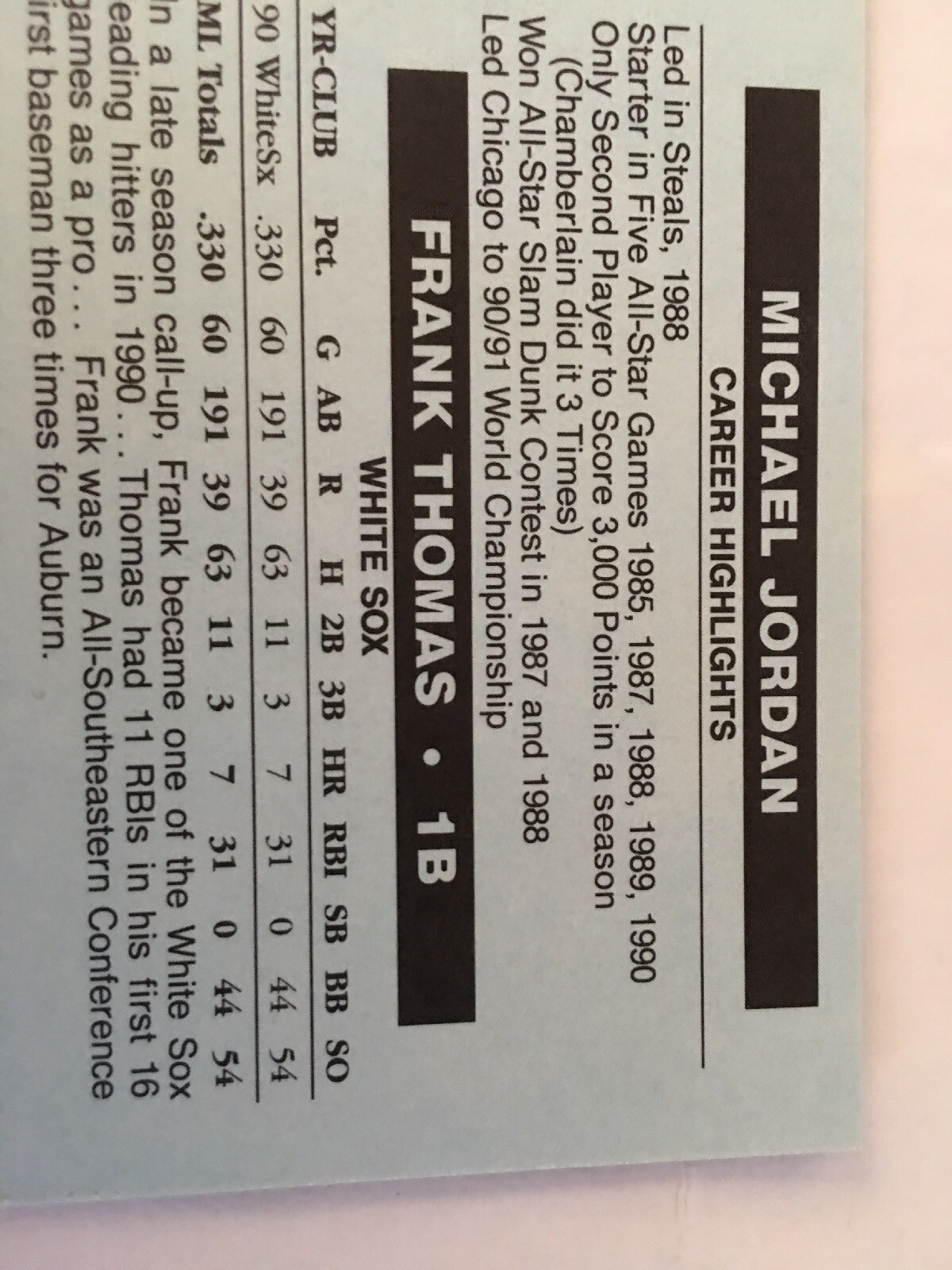 1992 Topps Michael Jordan/Frank Thomas Major League Prospects eBay