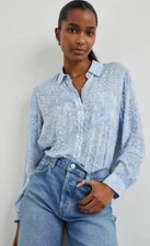 Rails Shirt Womens Small Josephine Aqua Python Long Sleeve Lightweight Button Up