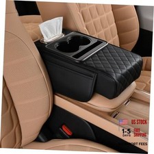 Car Armrest Cushion,5-in-1 Center Console Cover with 2 Storage Bags Cup Black