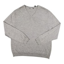 Country Road Jumper Mens 2XLARGE Grey V-Neck Merino Wool Long Sleeve Knit 2XL