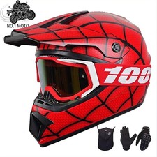 Casco Moto Cross Integrale Spiderman Rosso Certificato DOT Adulto/Bambino MTB