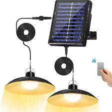 Solar Pendant Light Outdoor, LED Shed Light with Remote Control, IP65 Waterpr...