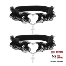 Lace Heart Leg Garter with Cross, Adjustable Rivet Thigh Garters Belt for Black