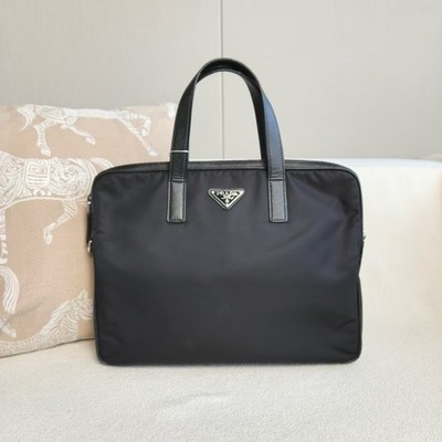 Authentic Prada Black Nylon & Saffiano Leather Briefcase Laptop