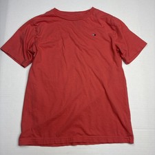 Tommy Hilfiger Boys Youth Medium Shirt Coral Orange Logo Embroidered Cotton