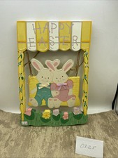 Happy Easter Bunnies On A Swing wood sign 9.5  X 14  Tall