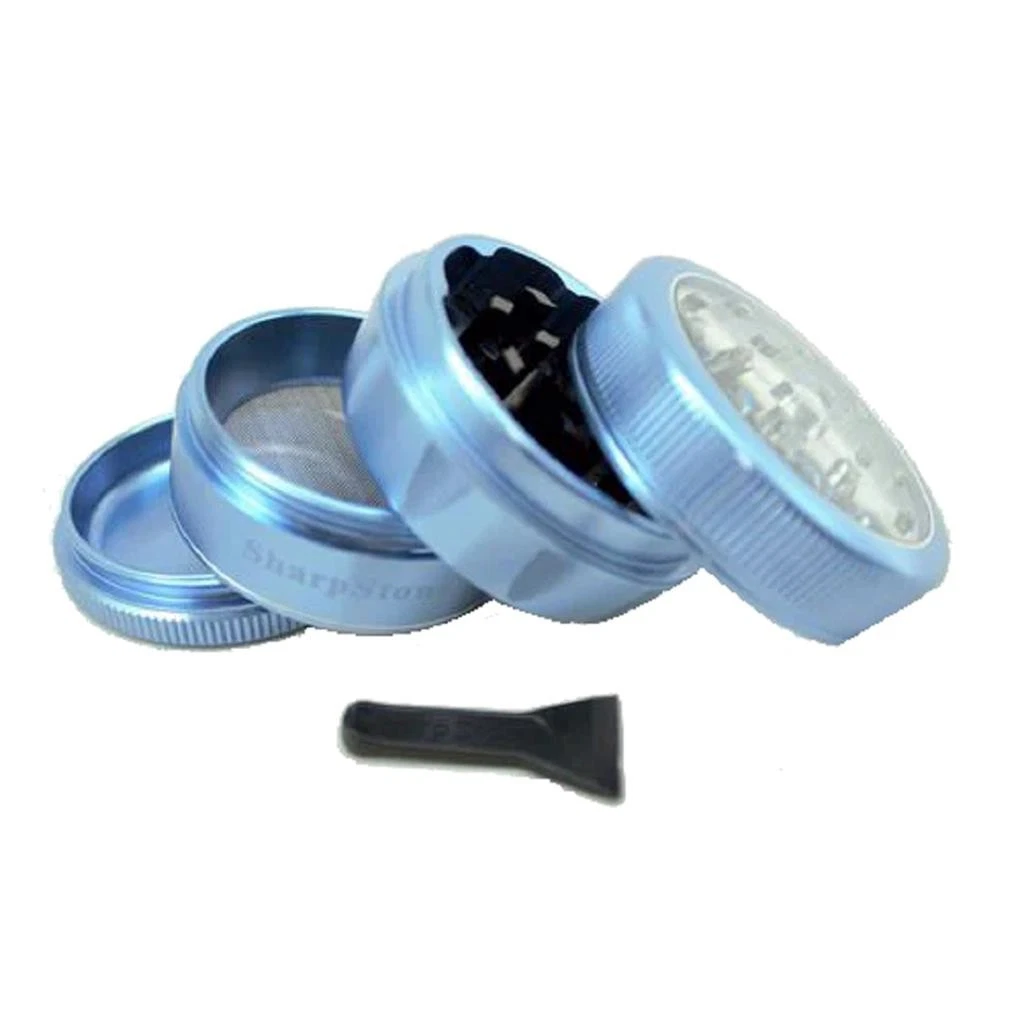 SharpStone V2 CLEAR TOP 4 Piece 2.2” Herb / Spice Grinder BLUE AUTHENTIC