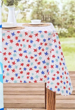 Patriotic Stars PEVA Tablecloth 60 x 84-in Polyester Backing Kitchen Holiday NEW