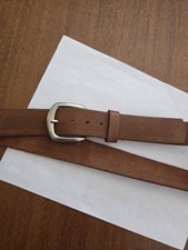 Vtg Soft Full Grain Leather Belt Men's 44 Brown Silver Buckle Made In America