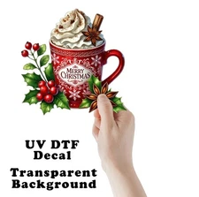 Holly Hot Cocoa Christmas UV DTF Transparent Sticker / Decal